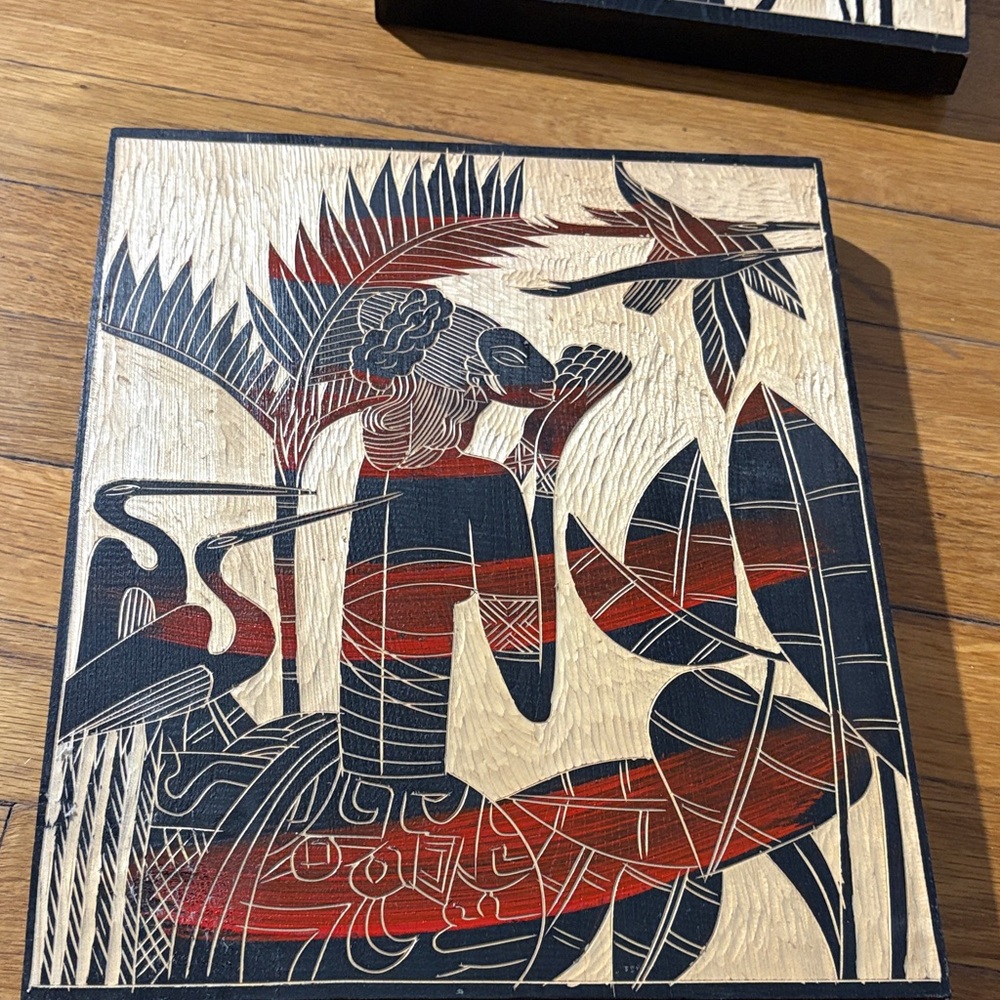 Abstract Art Panel with Red and Black Design